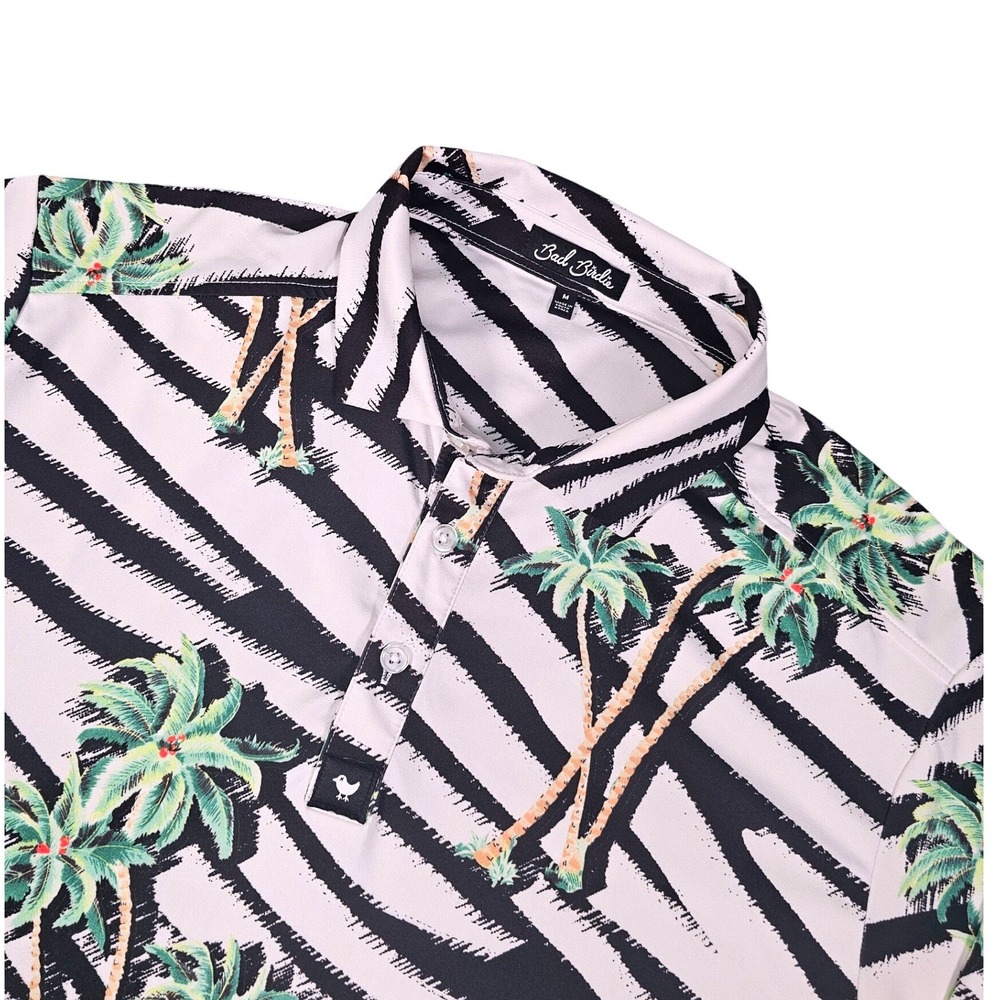 Bad Birdie Mens Palm Tree Golf Polo Shirt‎ White Black GTSS22F2 Size M